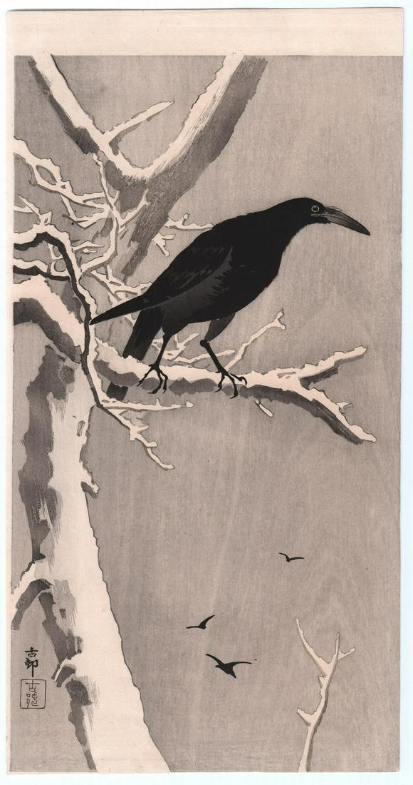 Koson Ohara - Jungle Crow Snowy Branch c1900/23 RARE (1 of 2)