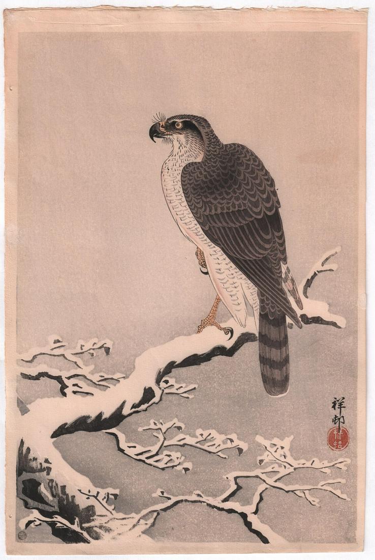 Ohara Koson Woodblock: Goshawk, Snowy Branch, 1926 (1 of 2)