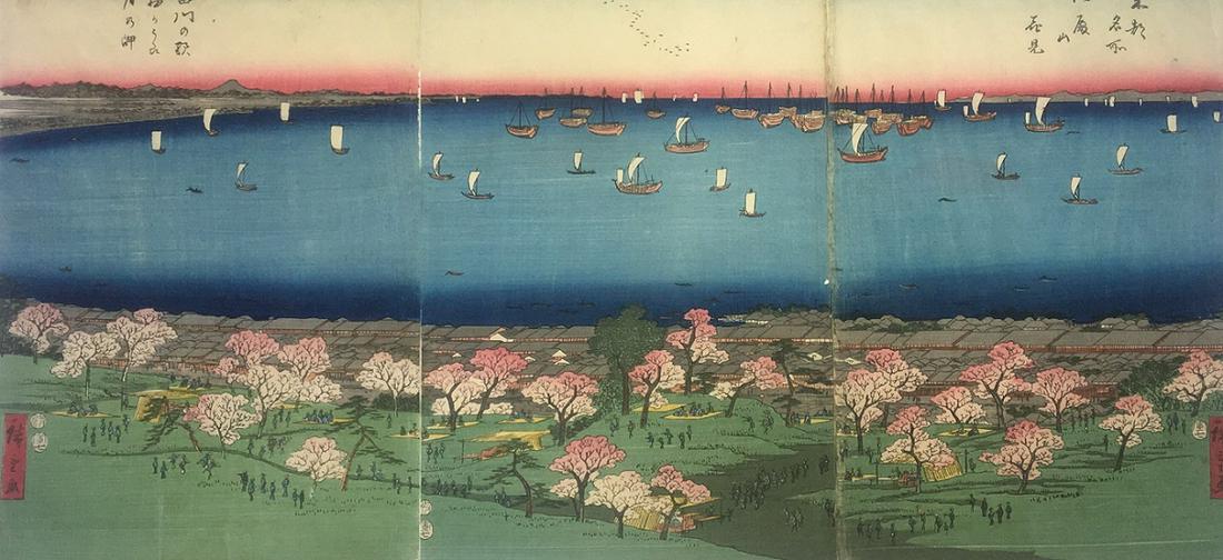 Utagawa Hiroshige II Woodblock: Coast, Blossoms, c.1854 (1 of 7)