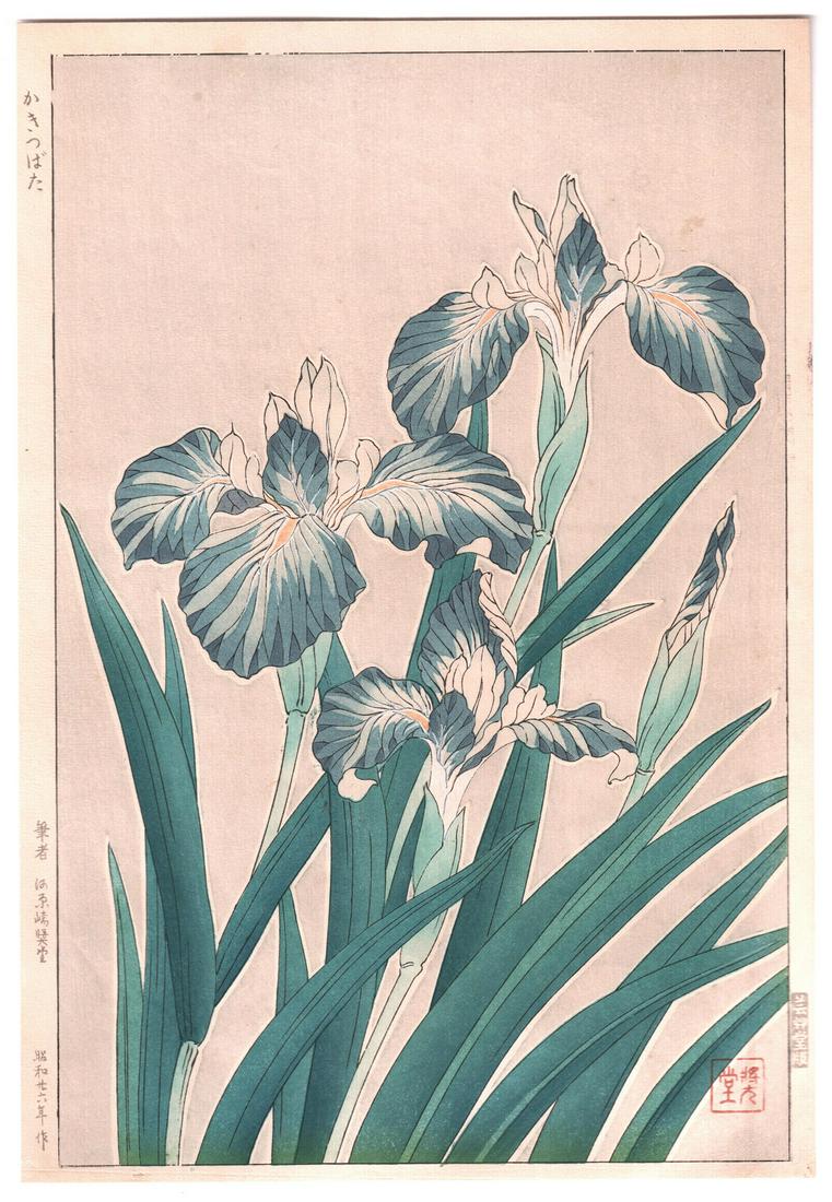 Kowarazaki Shoho Woodblock: Iris Flowers 1930s NR (1 of 2)