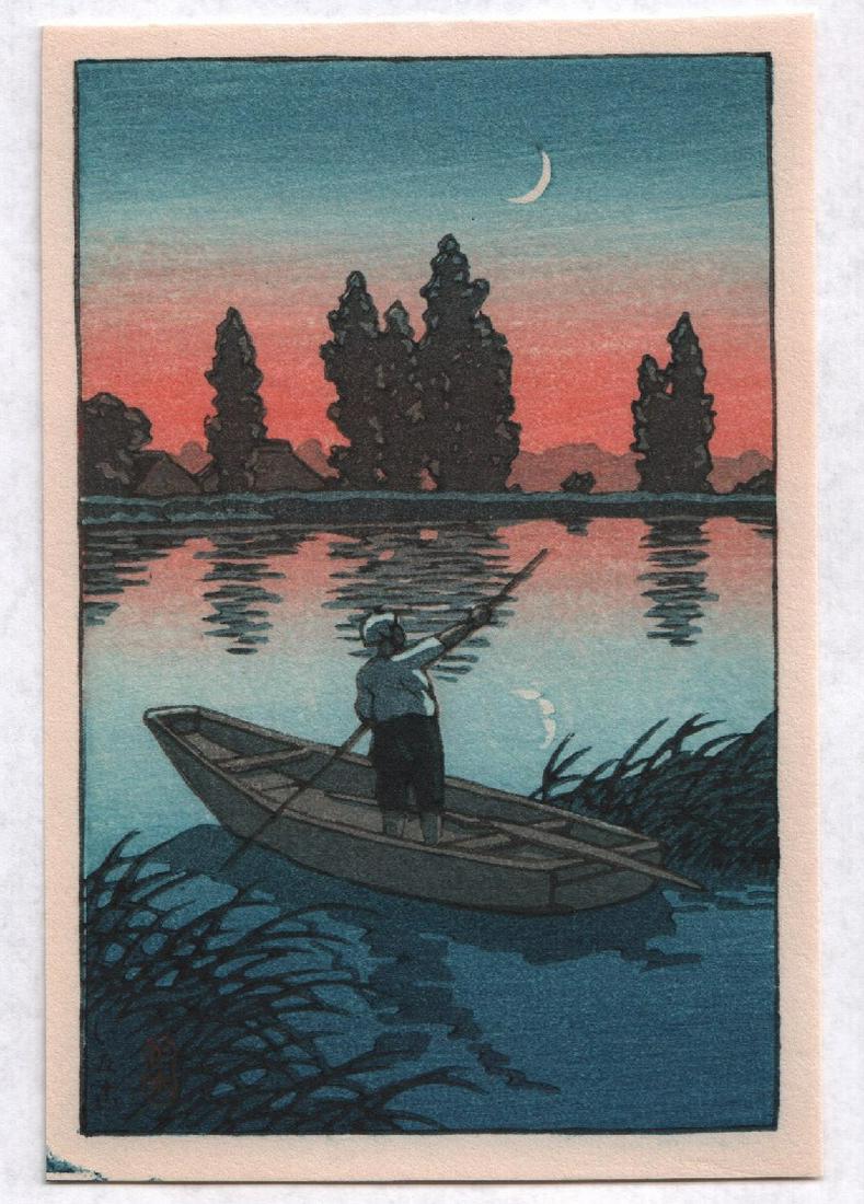 Hasui Kawase- Ohmi, Katada Sailboat woodblock c1930 Old (1 of 2)