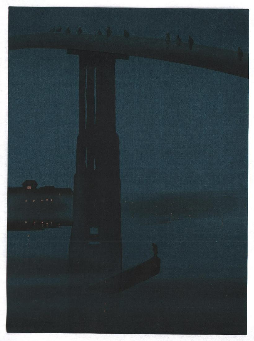 Eijiro Woodblock: Night Series: Misty Bridge, 1930s (1 of 2)