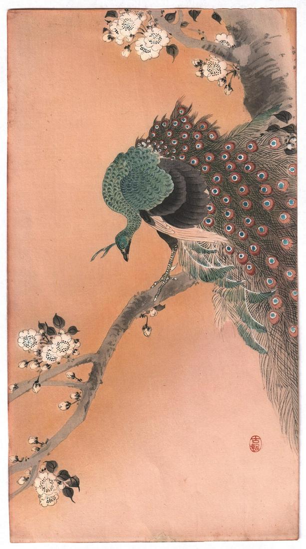 Ohara Koson Woodblock: Green Peafowl, c1910s (1 of 2)