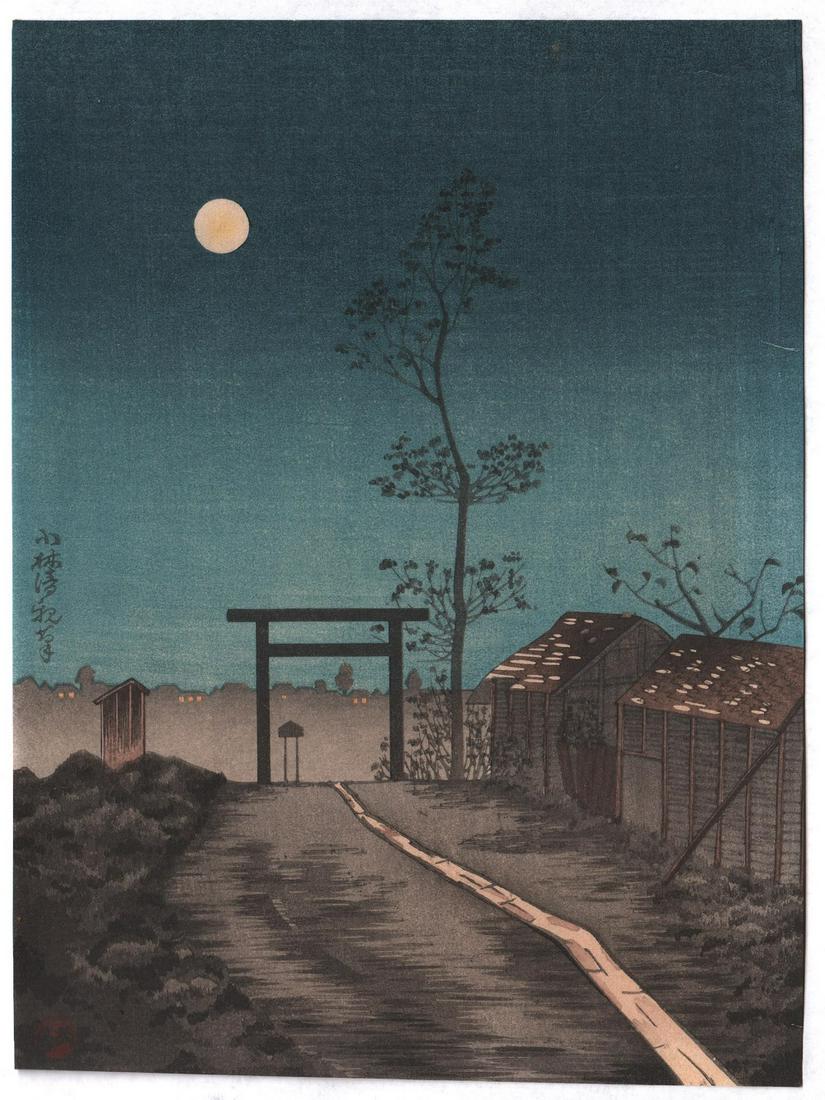 Kobayashi Kiyochika Woodblock: Torii, full Moon 1930 NR (1 of 2)