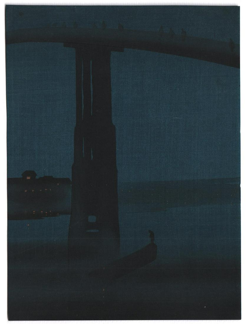Kobayashi Eijiro Woodblock: Night Bridge,  Whistler (1 of 2)