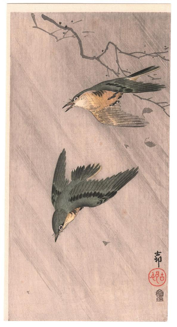 Koson Ohara - Two Songbirds in Downpour 1900/23 Rare NR (1 of 2)