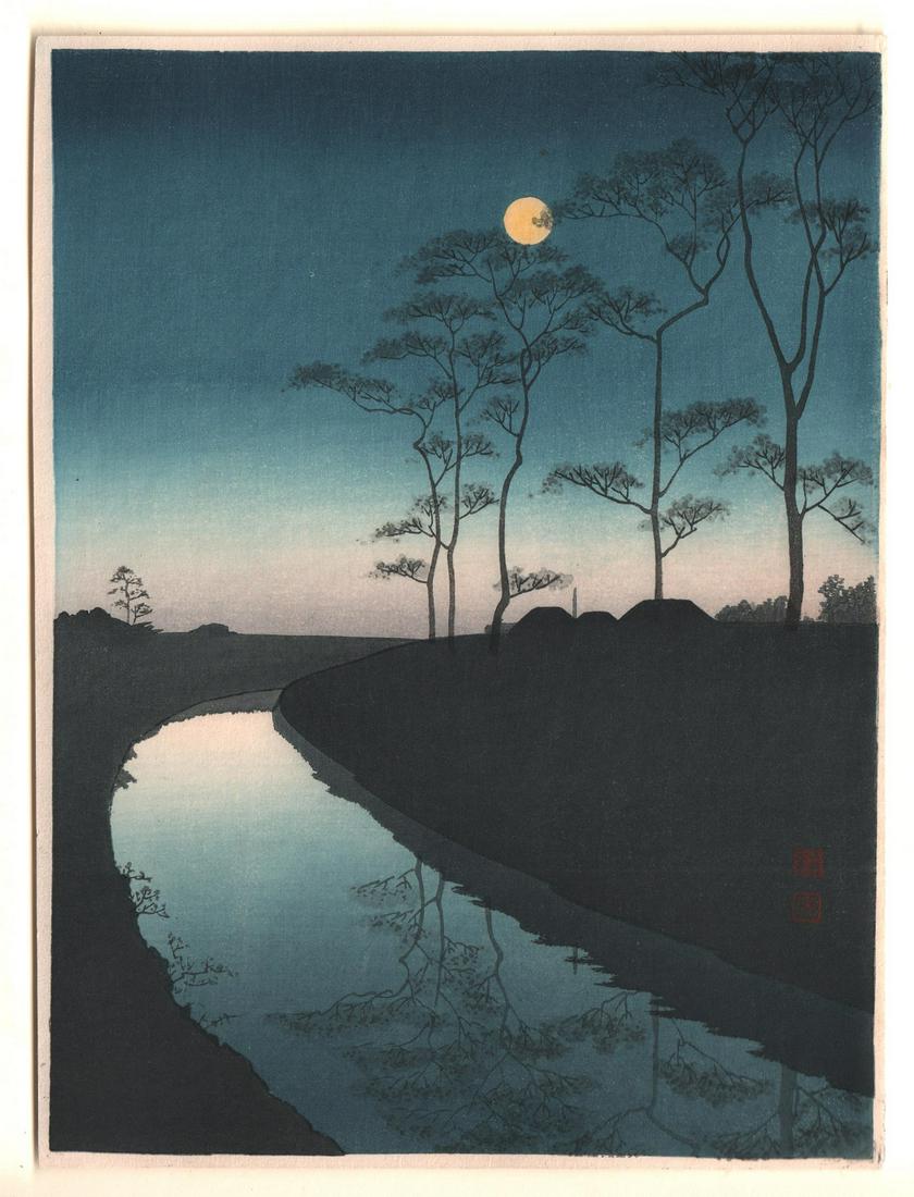 Koho Woodblock: Canal under Moonlight  c1930s (1 of 2)