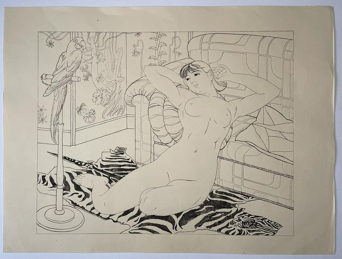 Ishikawa Toraji Woodblock Print: Blue Parrot, c1935 (1 of 2)