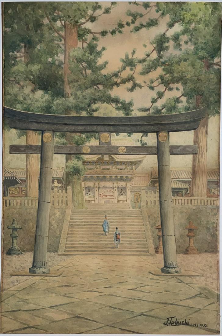 Tabuchi Large Japanese WC Painting: Torii Gate NR (1 of 2)