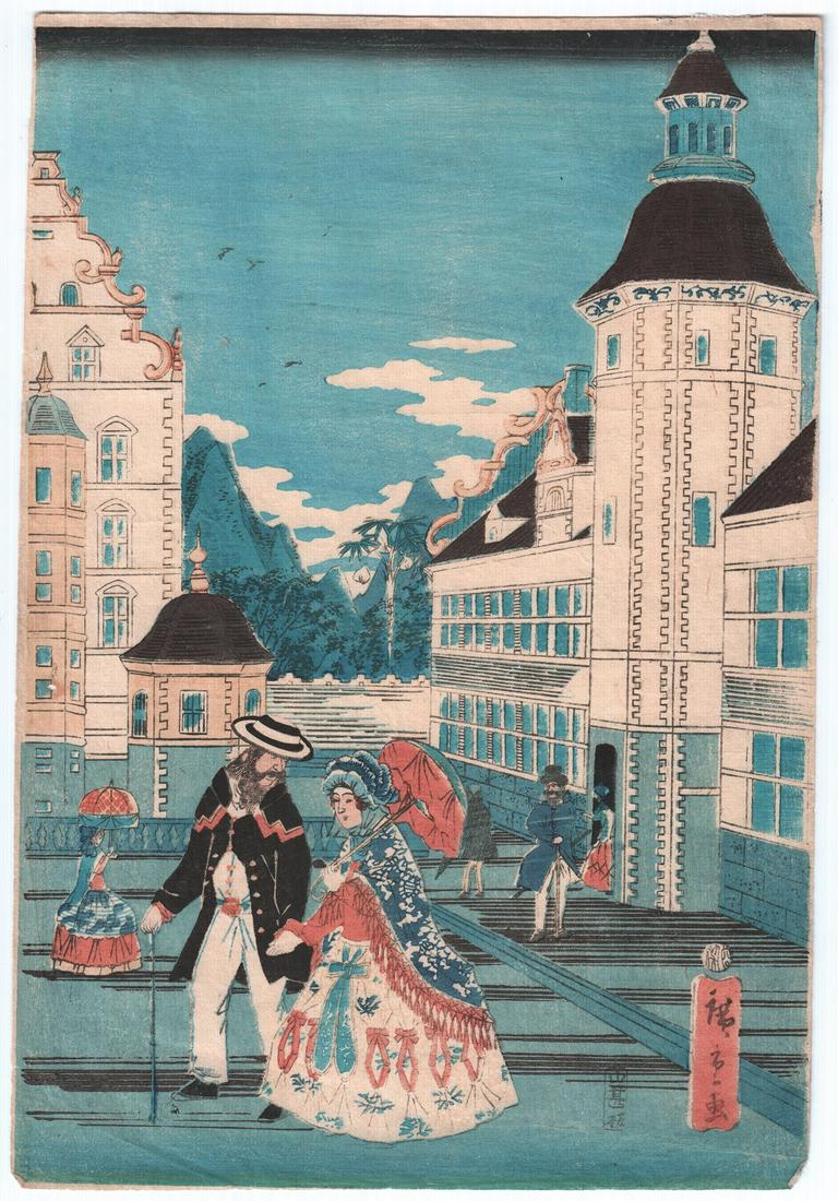 Hiroshige II Woodblock: Americans in Japan, 1861 NR (1 of 2)
