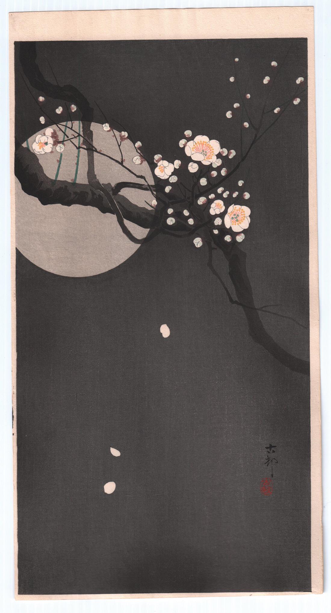 Koson Woodblock: Full Moon, Plum Blossoms  1910s (1 of 2)