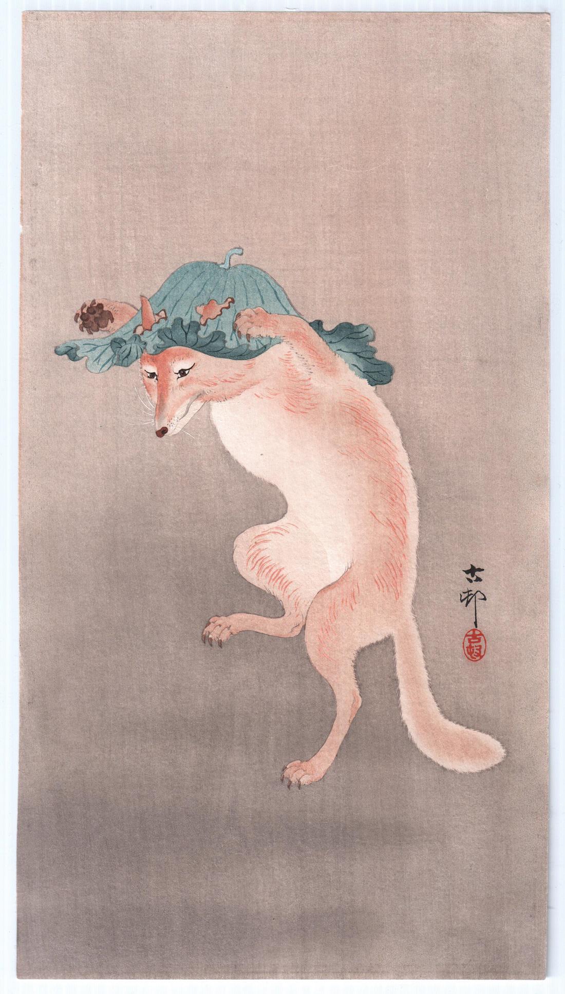 Ohara Koson Woodblock: Dancing Fox  c1910s (1 of 2)