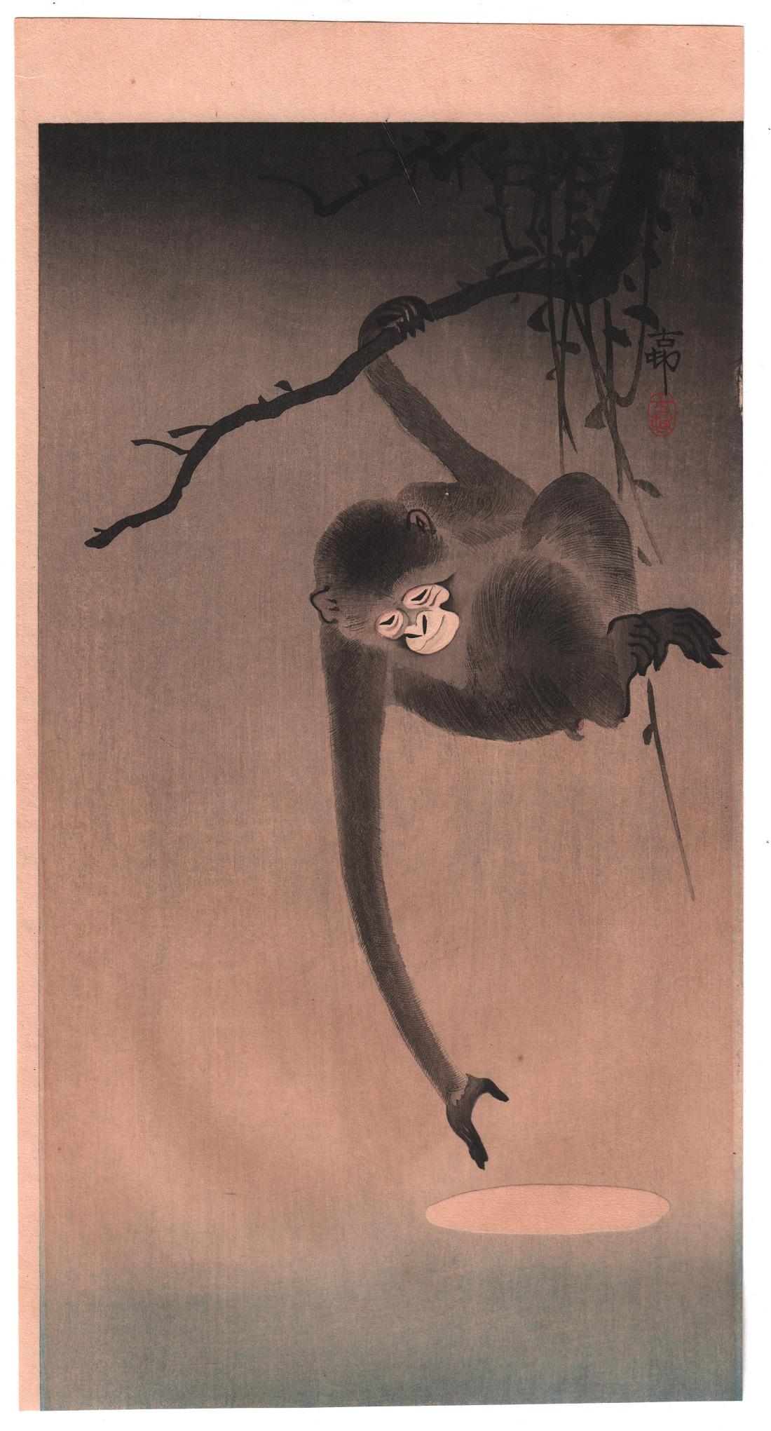 Ohara Koson Woodblock: Monkey, Moon   1910s   NR (1 of 2)