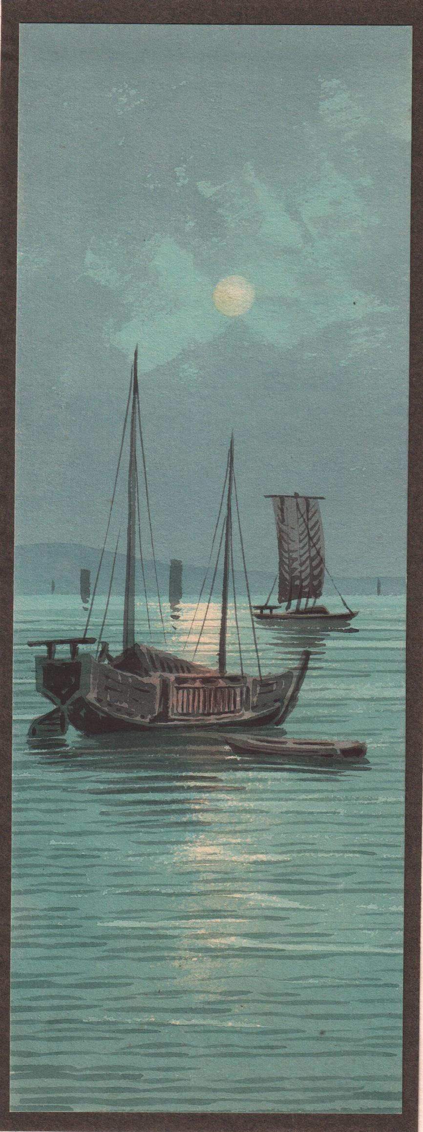 Antique Japanese Watercolor: Boats, Early 1900s,  NR (1 of 2)