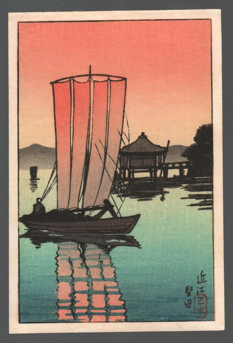 Hasui Kawase - Ohmi Katada, Lake Biwa woodblock 1930 NR (1 of 2)