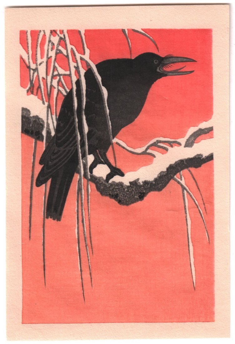 Ohara Koson woodblock: Crow, Snowy Branch, 1930s NR (1 of 2)