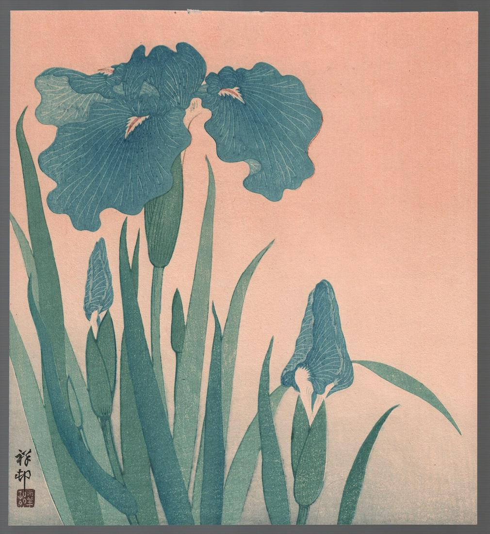 Ohara Koson Woodblock: Iris Flowers, c1930   NR (1 of 2)