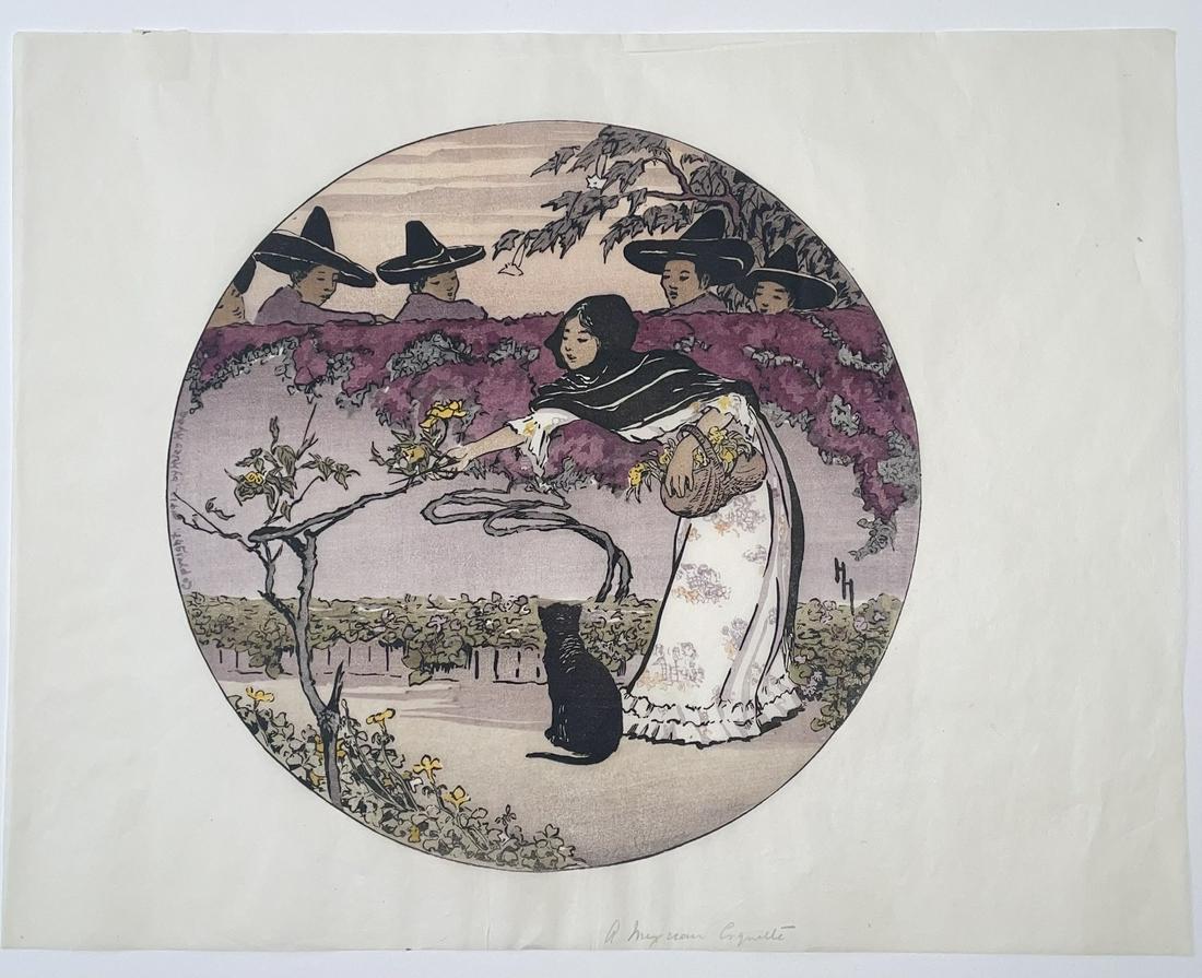 Helen Hyde Woodblock: Mexican Coquette, 1912 (1 of 2)