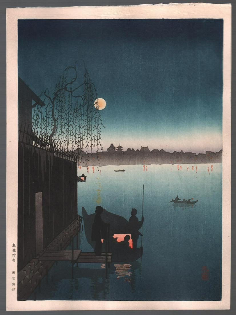 Eijiro Woodblock: Evening Cool on Sumida, c1930s, NR (1 of 2)