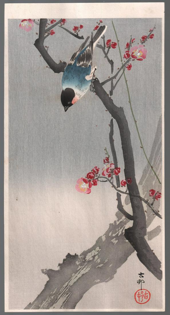 Ohara Koson Woodblock: Bullfinch, Plum Tree, c1910s  NR (1 of 2)