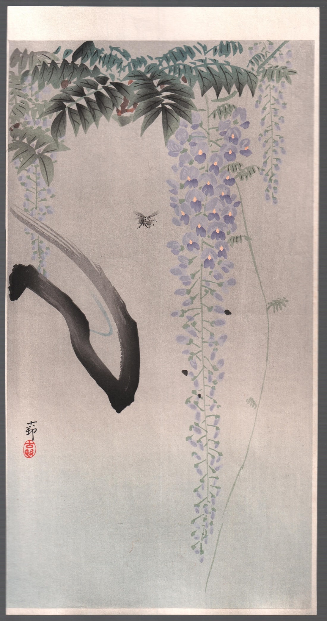 Ohara Koson Woodblock: Wisteria and Bee  c1910s  NR (1 of 2)