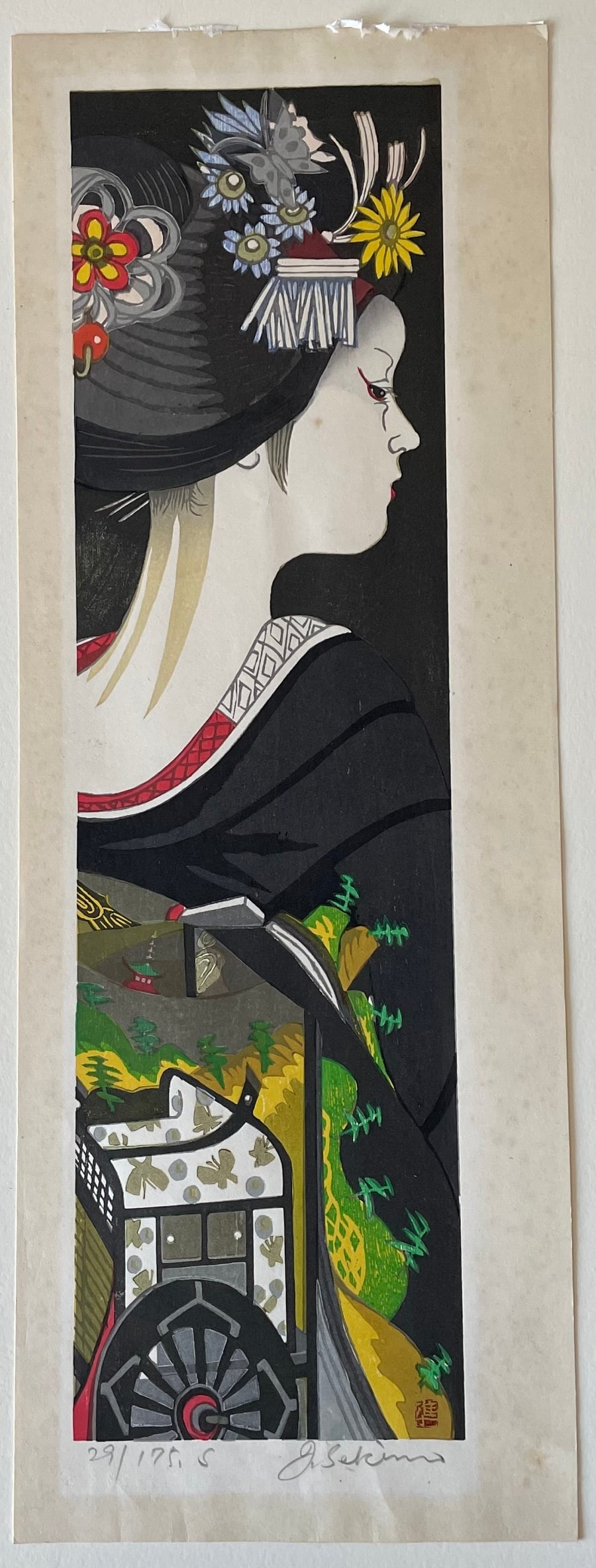 Junichiro Sekino Woodblock Print: Maiko Profile c1960s NR (1 of 2)