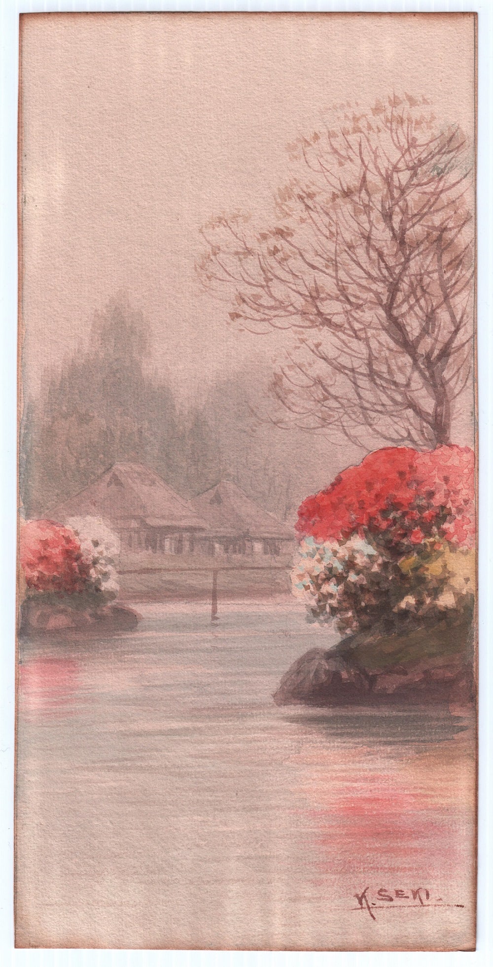 Signed Japanese WC Painting: Autumn Scene  NR (1 of 2)