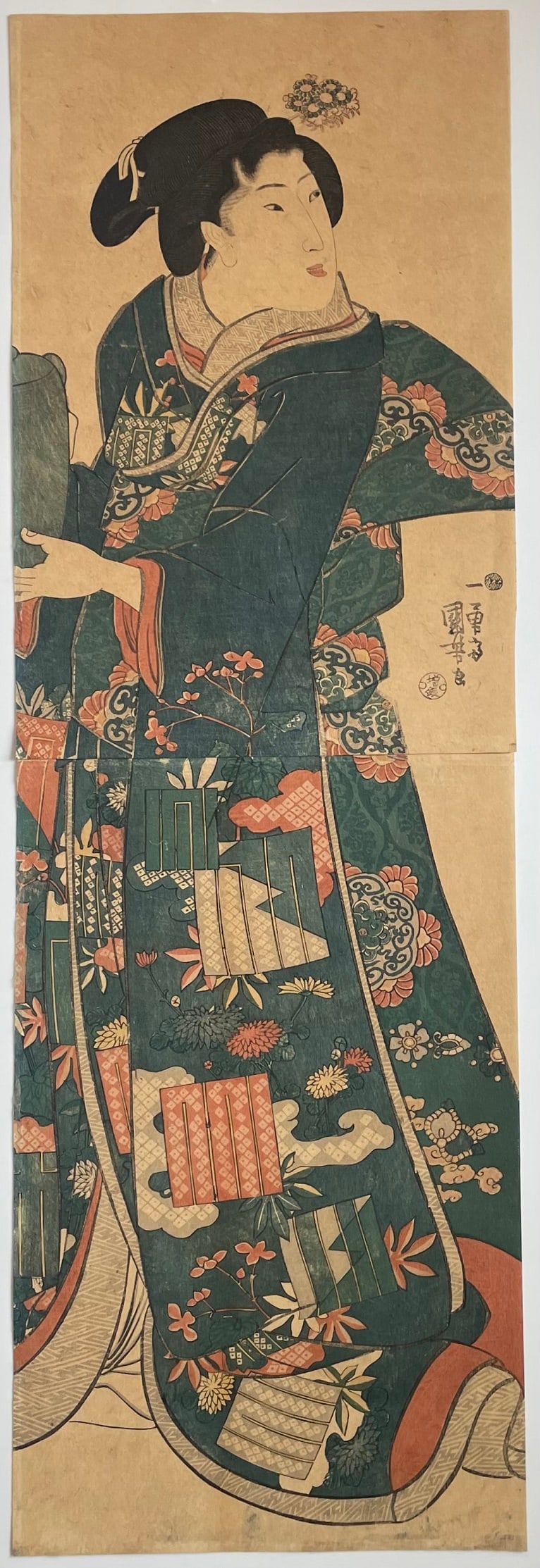Kuniyoshi Woodblock Print: Kakemono Beauty NR 1844 (1 of 2)