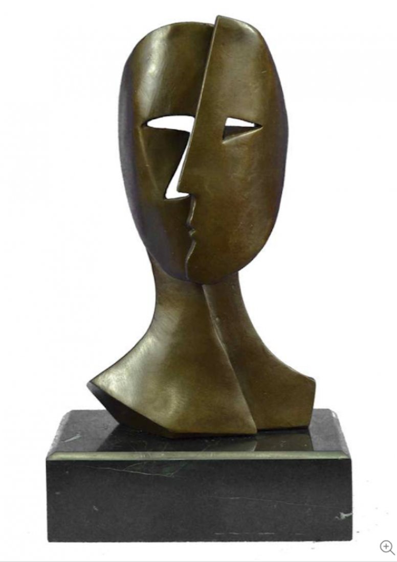 PABLO PICASSO - Cubist Portrait, bronze sculpture: This sculpture is hot cast bronze metal and was handmade by artists using the ancient lost wax process. ÊThis reproduction sculpture contains no resins or cheap fillers. This sculpture is mounted on 