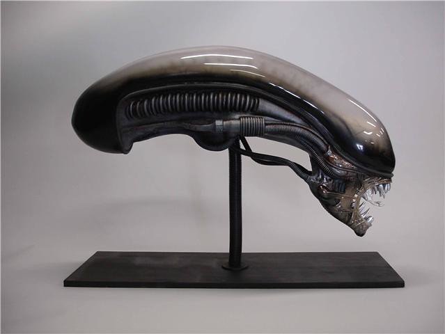 H.R GIGER - Alien Head sculpture: An officially licensed full-size replica .Resin, limited edition release. 90cm long on metal stand.