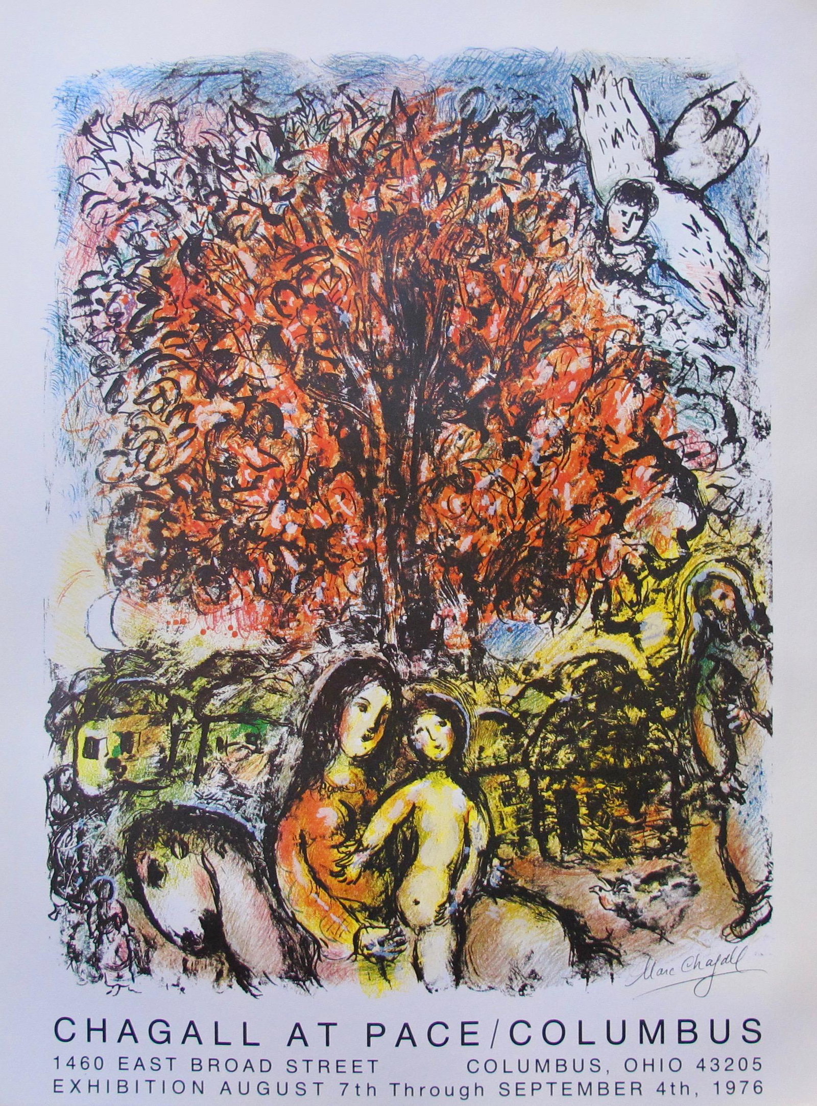 MARC CHAGALL - La Chevauchee 1976 Facsimile Signed: Published in 1976 for the Pace Columbus Chagall exhibition. This lithograph is pencil numbered from a limited edition of 500. Image measures 27? x 21?. Paper with border measures 32? x 24.5?. Printed 