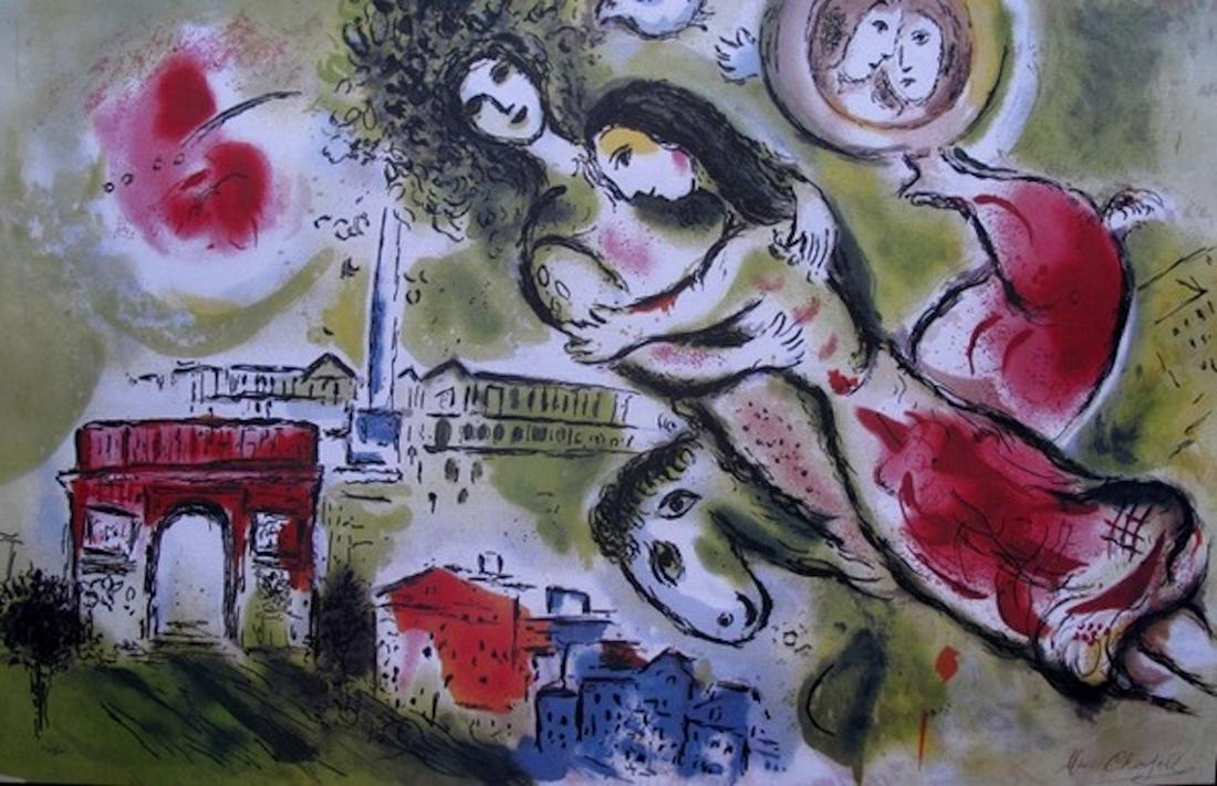 Marc Chagall ROMEO AND JULIET Limited Edition: This lithograph is pencil signed and numbered from a limited edition of 500. Image measures 23" x 15". Printed on thick high quality arches paper.Comes with a certificate.