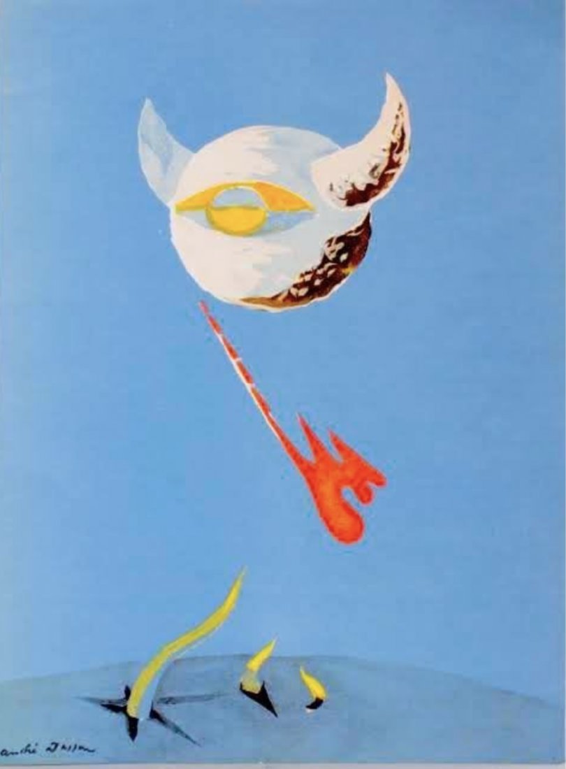 Andre Masson: The Moon 1938, Original Lithograph Verve: Andre Masson: The Moon 1938, Original Lithograph, 35 x 25cm A snow-clad, one-eyed moon with horns - Surreal composition on the theme of celestial bodies for the French art periodical Verve, published 