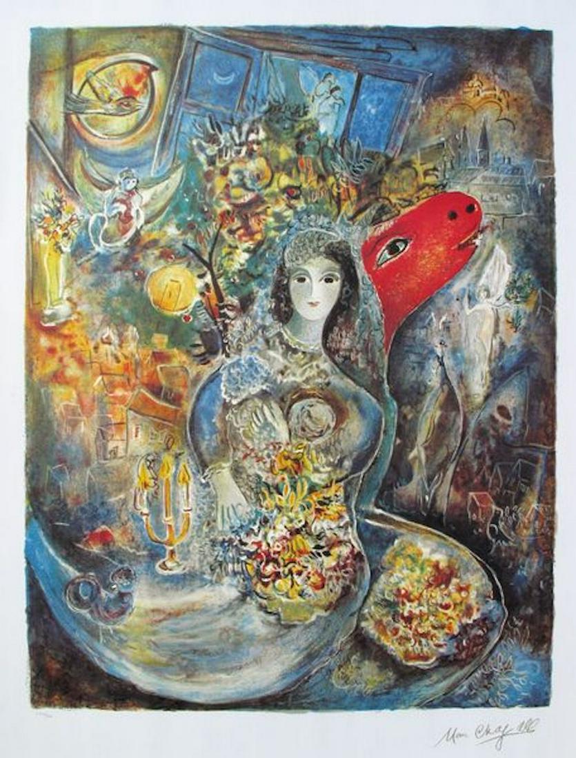Marc Chagall BELLA Limited Edition Signed Lithograph: pencil numbered from a limited edition of 500. Image measures 27.5 x 21in on 34 x 23in paper. Printed on high quality archival paper Comes with a certificate of authenticity.