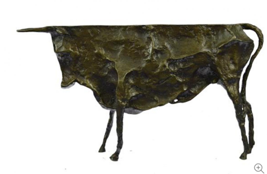 PABLO PICASSO - Cubist Bull, bronze sculpture: Cast bronze metal mounted on marble base. Bronze Dimensions: Height 6" x Width 10" Approximate Weight : 3 LBS Signature: Picasso