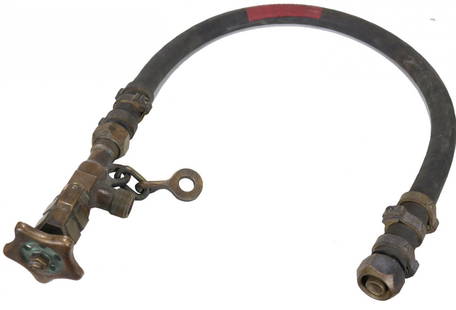 1944 Mark V Divers Air Control Valve & Whip - US Navy: Excellent condition all original air control valve and whip. The whip (rubber hose) is clearly stamped 1944 and made by Republic Rubber. The brass female fitting at the end does have US Navy