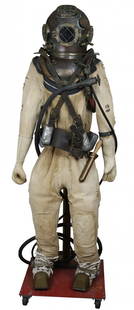 1918 US Navy Mark V Jake! Helmet, Suit, Knife + More!: This is a very unique opportunity to purchase a complete and all original US Navy Mark V divers dress (a Jake). Not only is this unique and rare display complete – it features one of the very first
