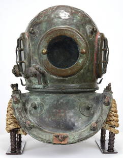 Siebe Gorman 12 Bolt 19th Century Diving Helmet: Classic design and historical importance in diving are hallmarks of helmets made by Siebe Gorman. This relatively scarce 12 bolt 3 light design dating from 1880 to 1904 is just such an example. Siebe