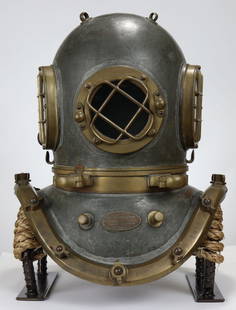 1910s AJ Morse Neck Feed Antique Diving Helmet Rare: This helmet was made by arguably the most famous American helmet maker, the A.J. Morse & Son Company. Located in Boston, Massachusetts, this company would start making diving helmets and related equip