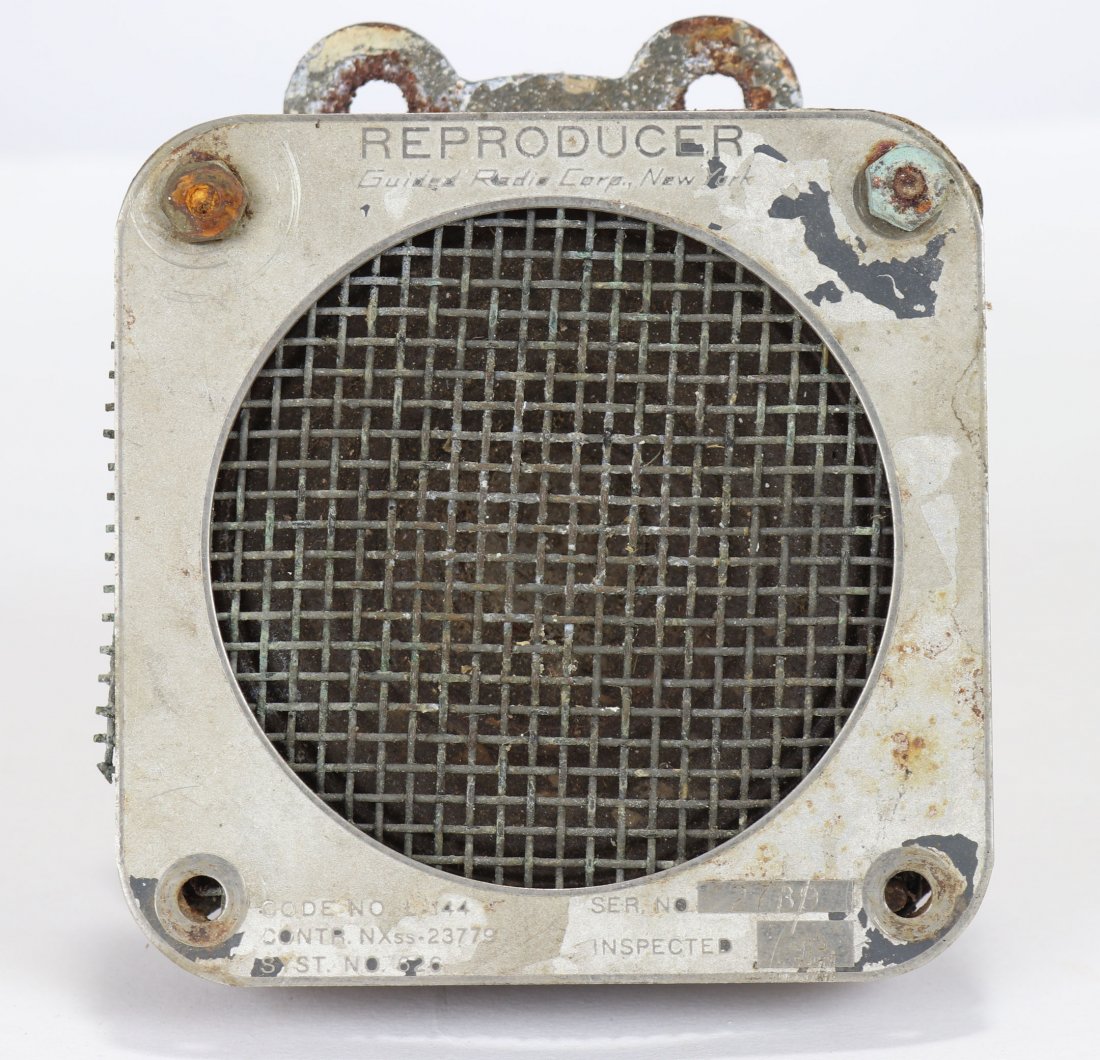 Vintage Mark V Diving Helmet Speaker / Reproducer: Used but intact Mark V diving helmet speaker or reproducer. Made by the Guided Radio Corporation, this example has been used and shows age. While difficult to see, unit does have a US Navy inspection 