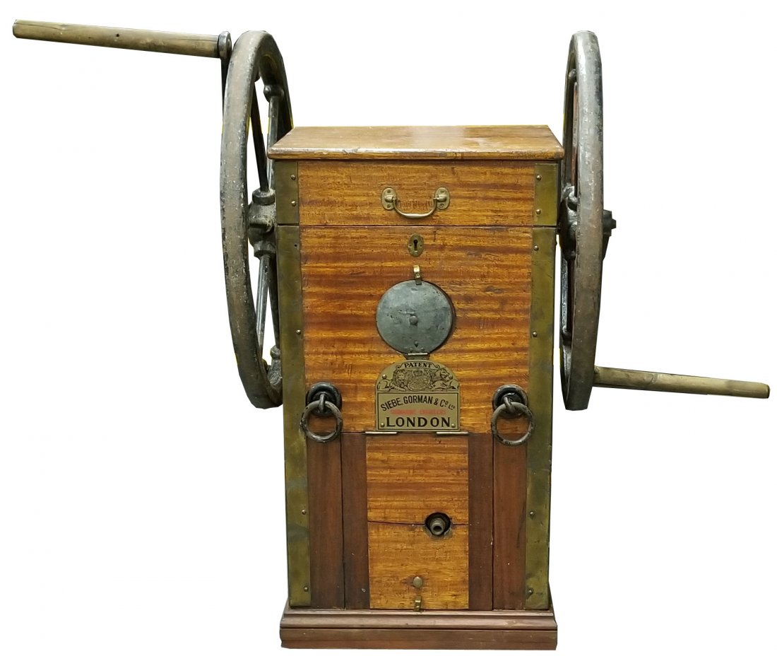 Siebe Gorman Triple Cylinder Single Diver Air Pump: Very impressive single diver triple cylinder divers air pump. Made by the Siebe Gorman Company in London. This style of pump was popular with pearl & sponge divers as well as for work on docks and bri