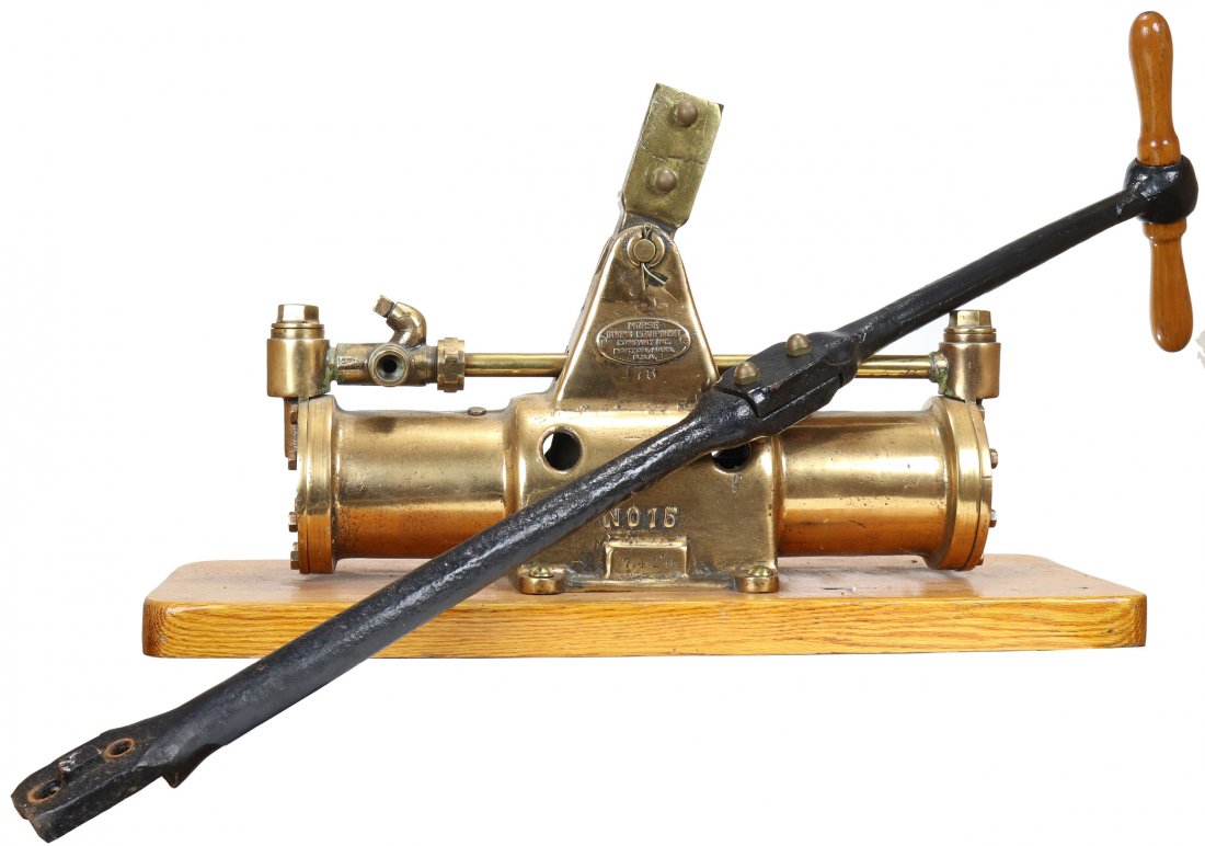 Morse Diving Equipment Model 15 Diver Air Pump Polished: Very nice Morse Diving Equipment model 15 divers air pump. This piece has been polished many years ago giving the brass a wonderful light patina. Pump is complete with the original two-piece handle. H