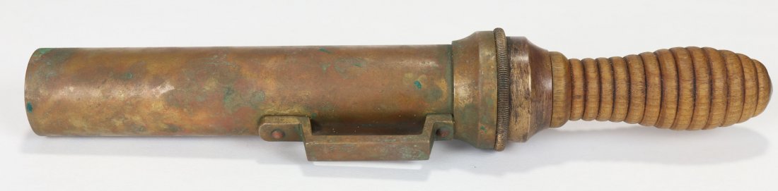 Rare Japanese Divers Knife w/ Brass Threaded Sheath: Rare example of a new old stock (NOS) Japanese diving knife circa 1930s to 1950s. Knife was found many years ago in the dive locker of an abalone diver. It is believed the knife was purchased from Yok