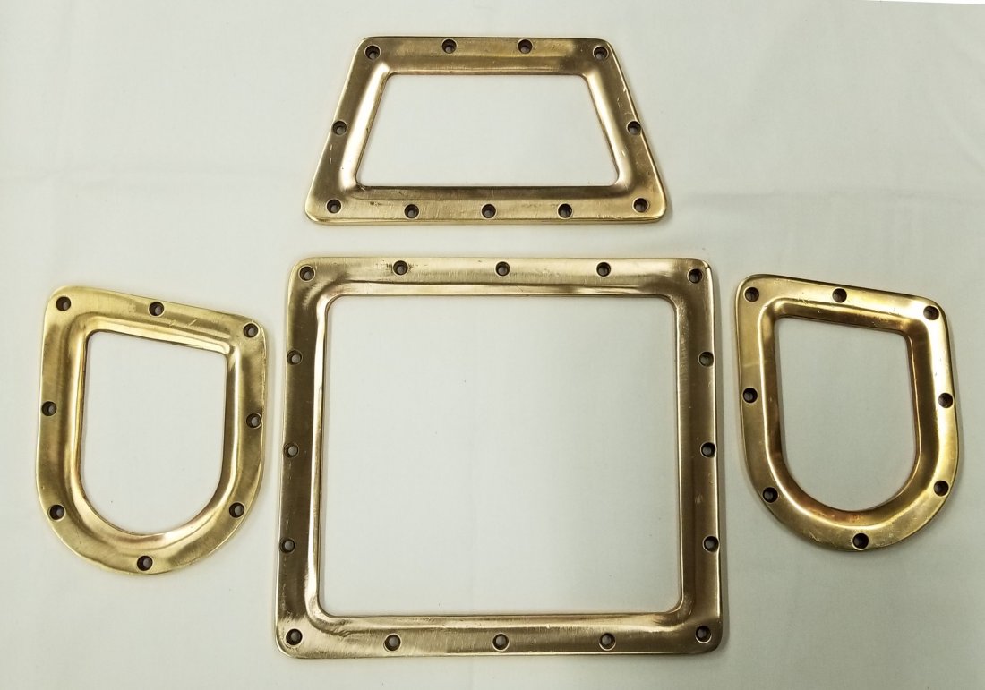 Mark 12 Diving Helmet Brass Window Frame Set - New: Brand new set of all 4 window frames for the Mark 12 helmet. These are solid brass and appear to be in as new condition.