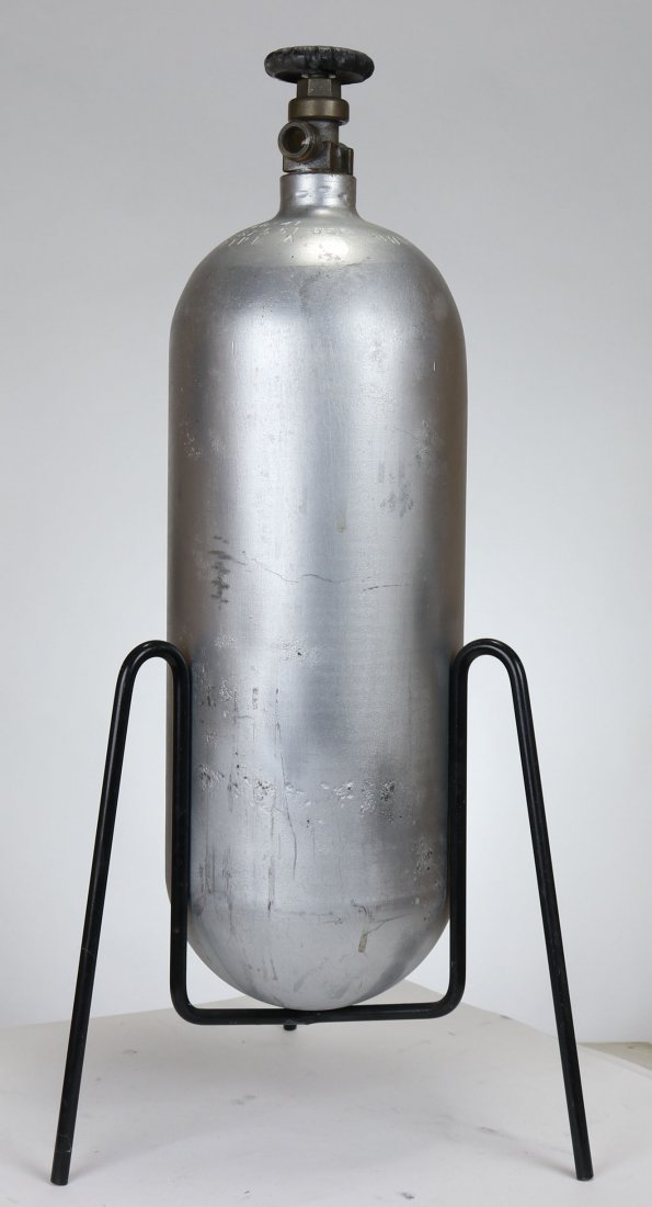 Scuba Tank USN Stamped 10-41 Military Surplus Cylinder: Vintage Scuba tank, circa early 1950s, single WK&CO scuba tank, stamped USN, dated 10-41, TYPE A. A WWII military surplus cylinder converted for diving. The Kidde Model X4015 brass cylinder valve has