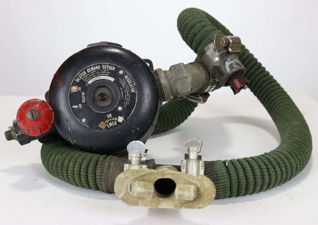 WW2 Surplus Diluter Scuba Reg + Popular Sci Mag 1953: WWII Diluter SCUBA regulator. A circa late 1940s early 1950s home made two hose scuba demand regulator made from New Old Stock (NOS) aircraft O2 demand regulator and gas mask hoses, as shown in Popula