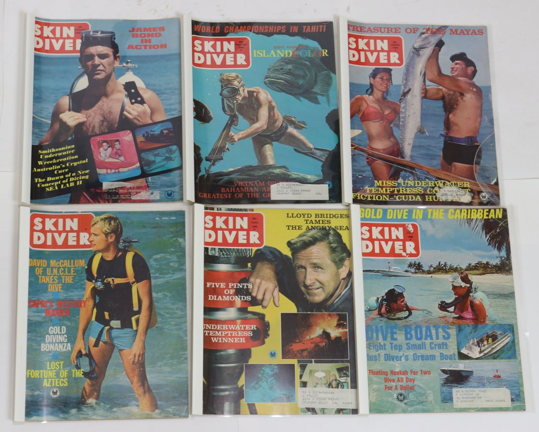Year of 1966 Skin Diver Magazines Minus May & Sept: Entire year of 1966 run of the classic Skin Diver magazine minus the months of May and September. This year and others in the auction from a long-time collection. It should be assumed all covers and i