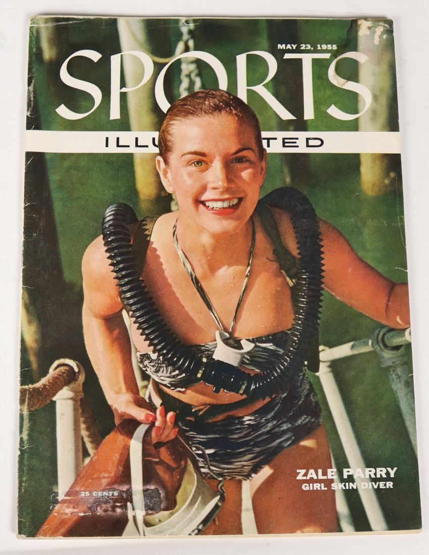 Sports Illustrated May 1955 Zale Parry Skin Diver: Iconic Sports Illustrated with Zale Parry Girl Skin Diver on the cover. Issue is dated May 23, 1955. Magazine is complete, old mailing label reside present on cover.