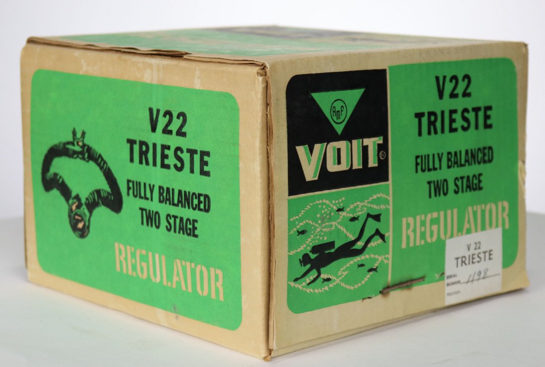 Voit V22 Trieste Double Hose Regulator New In Box: Brand new never opened! Put in the box in the early 1960s at the Voit factory, this V22 Trieste two state regulator has never seen the light of day. Box is also in excellent condition as can be seen i