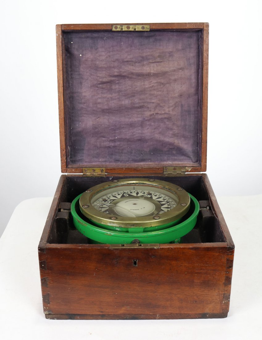 Antique Ships Compass In Box W.J. Donald: Antique Ships Compass In Box W.J. Donald Impressive boxed ships compass. The box measures approximately 10 inches wide & deep and 5.75 inches tall. The compass still works as well as the gimbal. Compa